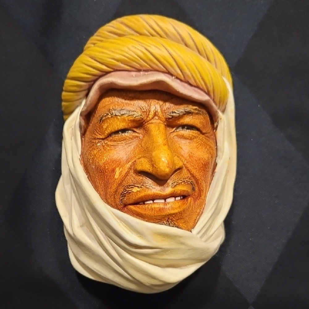 Vintage Chalkware Bosson-like Afghanistan Man, Desert Nomad Wall Art